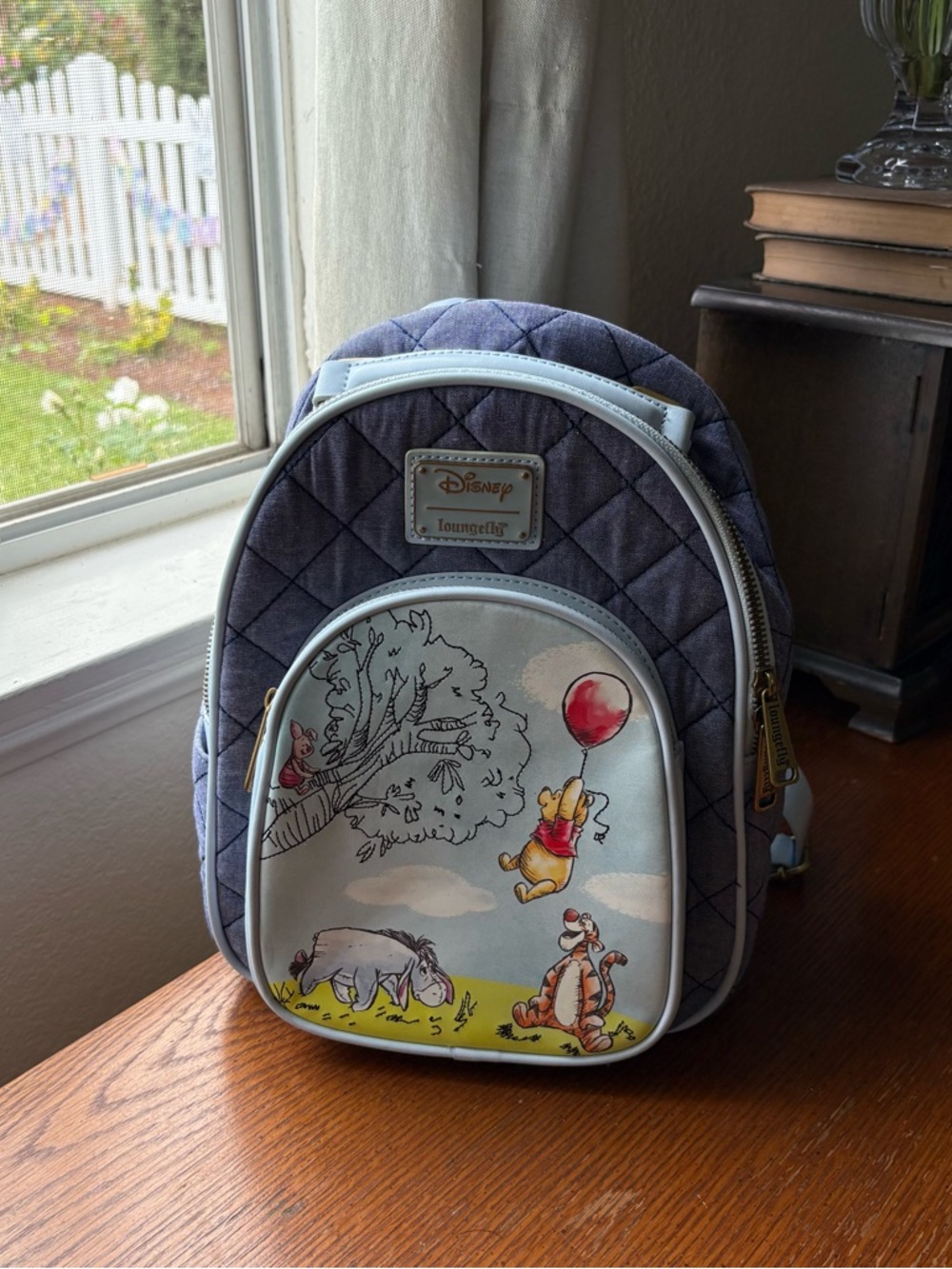 Loungefly Quilted Winnie the Pooh Kids Backpack - Navy and Light Blue